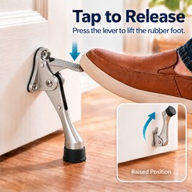 Heavy Duty Kickdown Door Stopper for Interior Doors – 5.35-Inch Zinc Alloy Door Holder with Non-Slip Rubber Tip for Home & Office