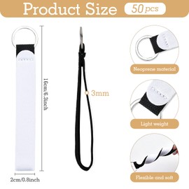 Akamino 50 Pcs Sublimation Blanks Wristlet Keychain, White Blank Neoprene Wristlet Strap Lanyard, Heat Press Transfer Neoprene Wristlet Keychain Holder for Women Gifts, DIY Crafts