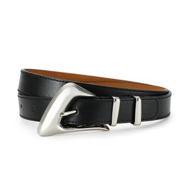 AI DEEBLUE Brown Leather Stylish Belt with Shiny Gold Metal Buckle Unique Inflated Design for Casual Fashion Belts, Black, Small