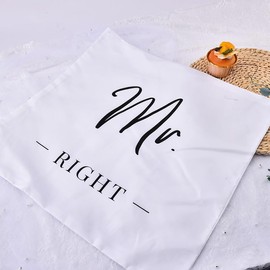 Romantic Couple Pillow Cover Gifts for Husband Hubby Mr Right Pillowcase for Newlywed Fiance Wedding Anniversary Birthday Gifts for Him Boyfriend Groom 18x 18 Cushion Case Bedroom Home Decor