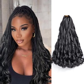 Vitorish French Curl Braiding Hair 16 Inch 75g/Pack Crochet Hair for Black Women 8 Packs Black Loose Wavy Pre Stretched Braiding Hair Synthetic Hair Extensions (16 Inch,8 Packs,1B)