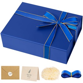 Christmas Surprise Gift boxes with Lids, 13"x10"x5" Navy Blue Gift Boxes for Presents, Cool Groomsman Proposal Box for Anniversary Wedding Birthday, Luxury Magnetic Box for Gift Wrapping Packaging