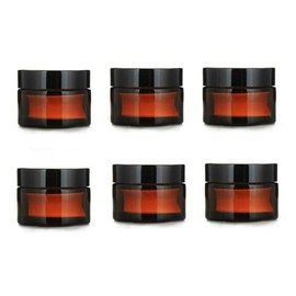 Brown Glass Cosmetic Tinted Jars 10ml with Black Screw on Lids, Travel/Sample Size Small Cosmetic Containers for Creams, Lotions & Cosmetics - 10ml Pots (6 Pack)