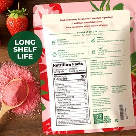 Organic Strawberry Powder 1.1 Lb - 100% Natural Freeze Dried Strawberries Fruit Powder - No Sugar Added, Non GMO, Gluten Free - Great Flavor for Drinks, Smoothies, Baking & Cakes, Vegan Friendly