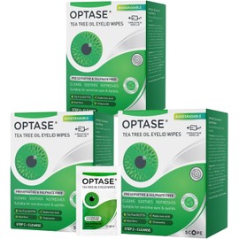 Optase Tea Tree Oil Eyelid Cleansing Wipes - Daily Hygiene & Relief from Blepharitis, Tired and Dry Eyes - 3x20 Pack