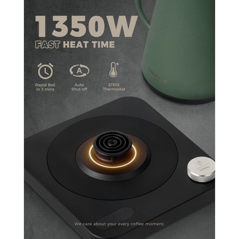 POLIVIAR Electric Gooseneck Kettle, 1350W Electric Tea Kettle Wood Pattern