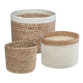 Atmosphera Set of 3 Natural and White Seagrass Baskets H 14 x H 12 x H 10 cm