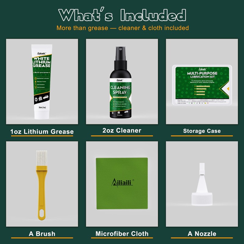 Ailiaili White Lithium Grease Kit, Garage Door Lubricant for Hinges,