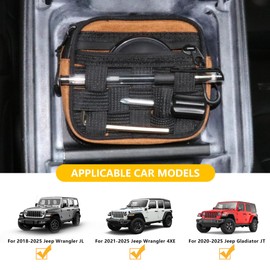 RERPRO Center Console Organizer Storage Compatible with 2018-2025 Jeep Wrangler JL 4XE Gladiator JT Accessories Console Organizer Armrest Hidden Bag with Tactical Webbing Molle Panel, Orange