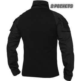 Xkttac Combat Shirt with 2–4 Pockets, Men's Military Equipment, Security Clothing, Outdoor Police Shirt, Bundeswehr Pullover, Paintballing Airsoft MultiCam Camouflage Tactical (b-BK/2 Pockets, L)