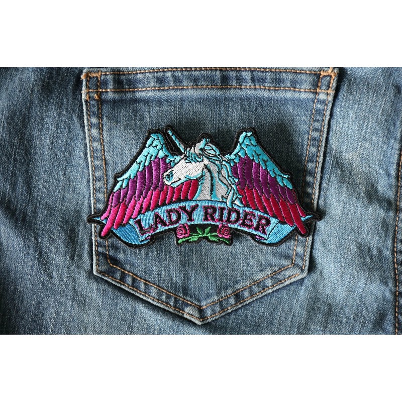 Ivamis Lady Rider Unicorn Biker Patch - 5x2.5 inch -
