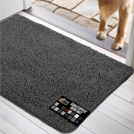 GORILLA GRIP SOAKSTOPPER Dog Door Mat, 70x24 Machine Washable Rug Absorbent Doormat Captures Moisture Mud Dirt, Quick Dry Soft Chenille Entryway Rugs Indoor Entrance Mats for Dog Paws, Charcoal