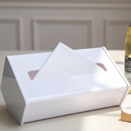 Acrylic Tissue Box Holder Rectangle - 2025 Unique White Tissue Box Cover Rectangle with 27°Ergo Tilt, Decorative Tissue Holder for Bathroom Décor, Living Room, Desk Accessories (Porcelain White)