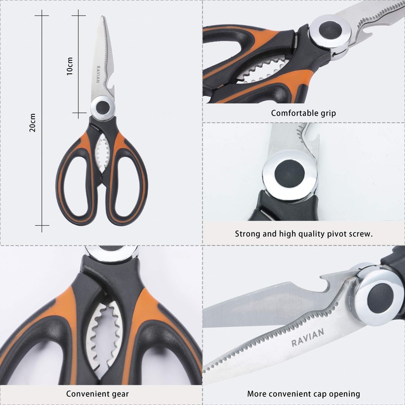 Ravian Kitchen Scissor Heavy Duty Shears with PP Cover Multifunctional