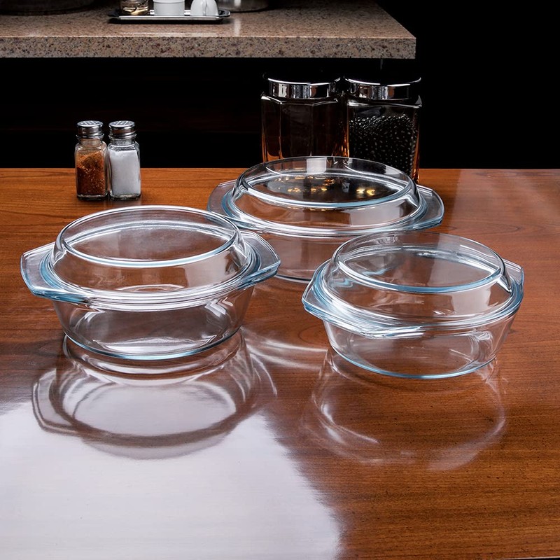 Set of 6 Pieces Round Tempered Glass Casserole Dish with