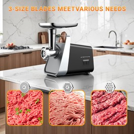 CHEFFANO Life Electric Meat Grinder, Sausage Stuffer with Sausage Tube, 2 Blades, 3 Plates, Kubbe Kit, 2800W Max, Meat Mincer Heavy Duty for Home Kitchen Use