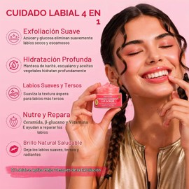 Exfoliante labial de azúcar de fruta de la pasión y fresa, exfoliante labial suave para labios secos, fórmula hidratante y nutritiva, ayuda a eliminar la piel seca y escamosa, deja los labios suaves