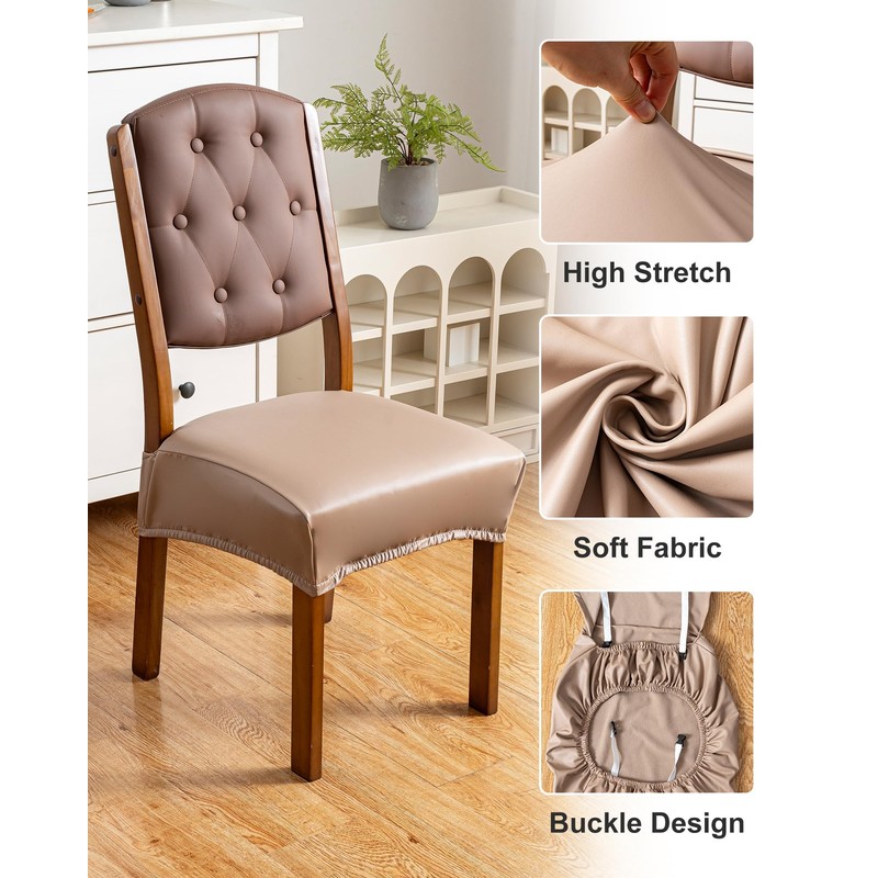 Genina Dining Chair Covers Set of 4, Waterproof PU Leather