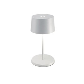 Zafferano Olivia Pro Mini Table Lamp (Color: White) in Aluminum, IP54 Protection, Indoor/Outdoor use, Contact Charging Base Included, 9”, USA Plug