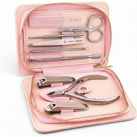Beauty Power 9 in 1 Professional Manicure Pedicure Set - Stainless Steel Nail Clippers, Nano File, Cuticle Nipper, Scissors, Tweezers, Travel PU Leather Case for Men & Women - Gift Idea - Pink