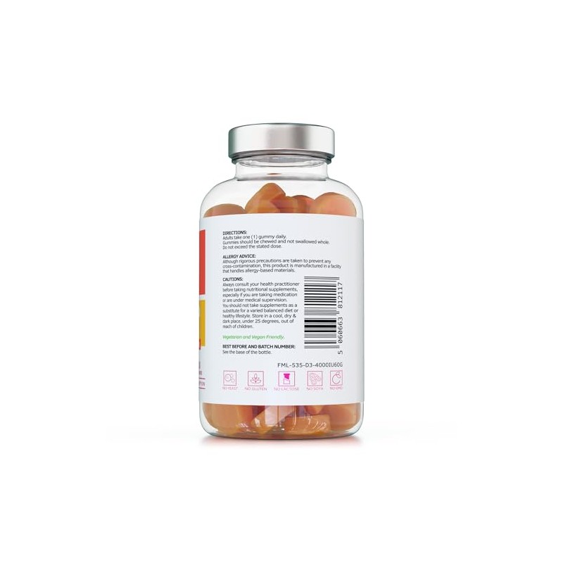 Vitamin D3 Gummies 4000IU, 100µg - 60 Natural Orange Flavour