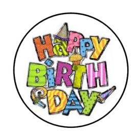 handmade 48 HAPPY BIRTHDAY PARTY ENVELOPE SEALS LABELS STICKERS 1.2" ROUND