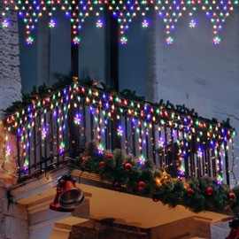 Christmas Lights Outdoor Decorations 218 LED 13.8ft Curtain Fairy Lights with 12 Drops, Clear Wire LED String Light Decor with 8 Modes for Wedding Party Holiday Christmas Home Indoor Outdoor Decor