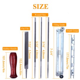 Mtanlo Chainsaw Sharpener Round Files Kit 5/32 3/16 7/32 for Husqvarna Stihl .325 3/8 Low Profile Saw Chain Wood Handle Depth Gauge Filing Guide Sharpening Set 4.0mm 4.8mm 5.5mm