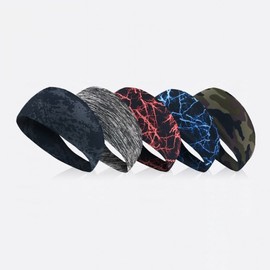 Living Essential Sports Sweat-Absorbing Headband, Anti-Sweat Band for Running, Soccer, Basketball, Elastic, 5-Piece Set Dark Black 2ea