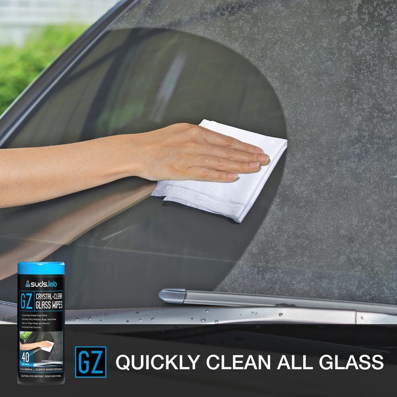 Suds Lab GZ Crystal-Clear Glass Wipes, Streak-Free Windshield, Mirror, and