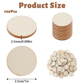 JIYIN 100 Pcs 2.5CM Unfinished Wood Circle Disc for Crafting, Round Blank Wooden Disc Cutout Ornaments for Painting Writing Carving Letter Decoration DIY Craft Art Supplies 2.5mm Thick
