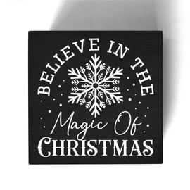 Christmas Sign Believe In the Magic of Christmas Wooden Box Sign for Winter Xmas Holiday Home Bedroom Desk Shelf Decor 5 X 5 Inches