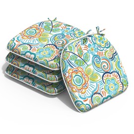 Melody Elephant Outdoor Chair Cushions Set of 4, Water Resistant Patio Chair Pads with Ties, Seat Cushions for Home Garden Furniture Decoration, 16"x17", Flower Blue