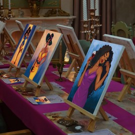 Cholemy 36 Pcs Paint and Sip Kit for Adults 8'' x 10'' Pre Drawn Canvas for Painting DIY Afro Acrylic Couples Painting Kit Wood Easel Brushes Date Night Kit for Valentine Party Gifts