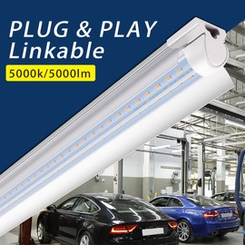 Barrina LED Shop Light, 40W 5000LM 5000K, 4FT T8 Integrated Light Fixture, LED Light Tube, Daylight White, Clear Cover, High Output, Shop Lights for Garage, V Shaped with Reflector
