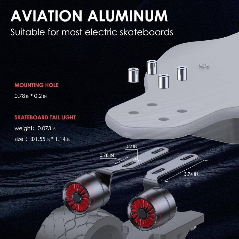 BCOIIUE Smart Skateboard Tail Lights,2-Pack Brake Sensing,5 Mods,Quick-Release,with Mounts