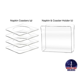 Napkin Holder U Shaped Flared Caddy with Cocktail Napkin Coasters 5 Pieces Clear Acrylic Upright Home or Restaurant Use Tabletop Napkins Stand by Marketing Holders