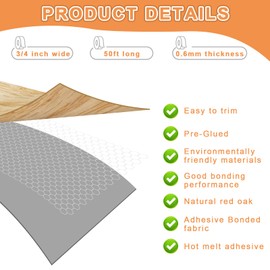 Red Oak Plywood Veneer Roll Wood Veneer Edge Banding,3/4 inch*50ft Edge Banding, Iron on with Hot Melt Adhesive, Flexible Wood Tape Sanded to Perfection. Easy Application Wood Edging