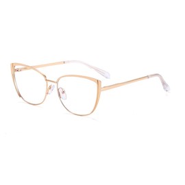 Blue Light Blocking Glasses Retro Women Optical Metal Frame Cat Eye Glasses, Green Gold Frame(Gold with clear)