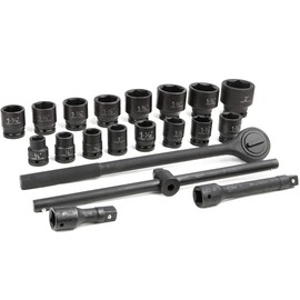 Stark 21-Pieces 3/4" Drive Deep Impact Socket Set Sliding T-Bar Master SAE Includes Ratchet Handle and Extension Bars with Case