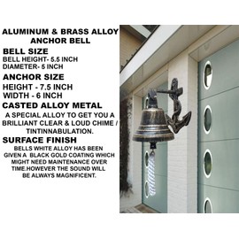 NM HANDISTRY - Campana de anclaje para barco, campana de cena grande, campana decorativa de pared para uso en interiores y exteriores, timbre de puerta fuerte para el hogar, pub, oficina, escuela o