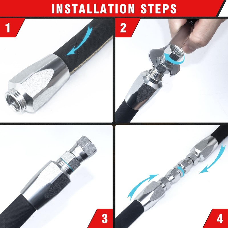 PIKWO 3Pcs Hydraulic Hose Field Repair Kit,1/4", 3/8", 1/2" Inner
