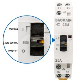Baomain 24V AC 2-Pole Contactor, 25A 2NC Normally Closed, DIN Rail Mount - Manual & Automatic Switchable for HVAC, Motor, Pump, Lighting HC1-25M/02-24VAC