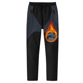 MoFiz Kids Waterproof Snow Ski Pants Boys Patchwork Warm Winter Fleece Lined Hiking Pants Girls Insulated Snowboard Pants with Zip Pockets Black and Grey Medium