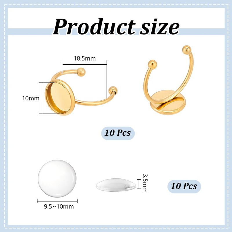 UNICRAFTALE 10 Sets 10mm Open Cuff Finger Rings for Jewelry
