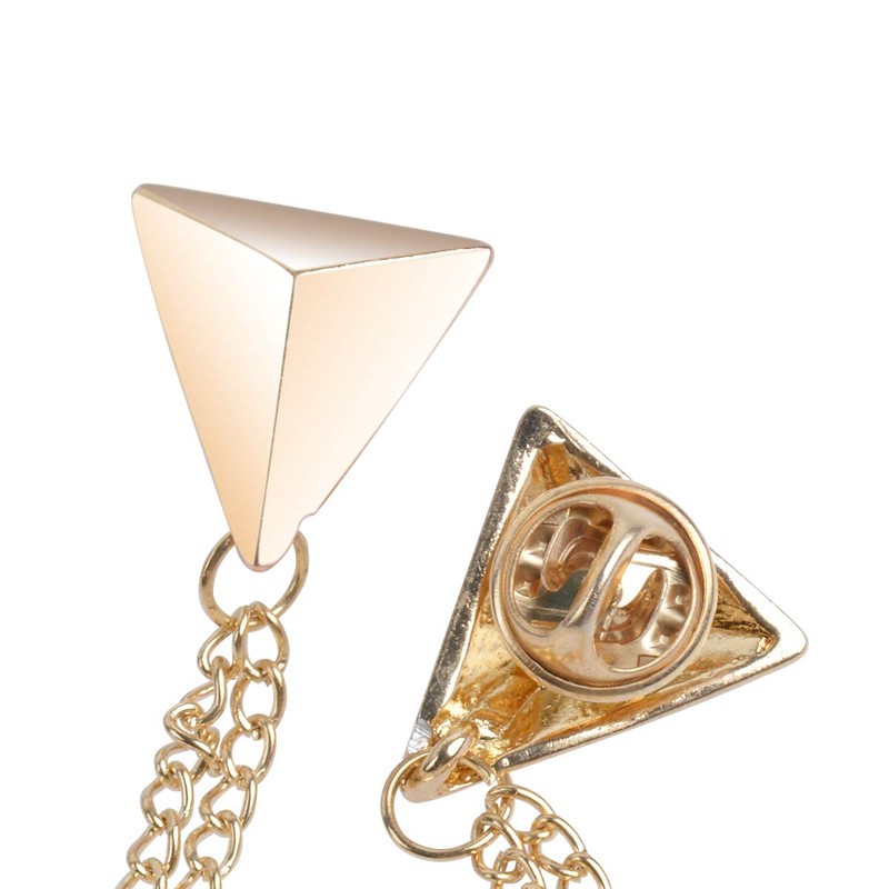 LKXHarleya Gold Stud Double Chain Brooch Pin,Shirts Neck Collar Tips