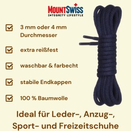 Mount Swiss Premium Shoelace, Round Laces Made of 100% Cotton, Tear-Resistant, Diameter 3-4 mm, 12 Colours, Length 45-200 cm , 45 cm