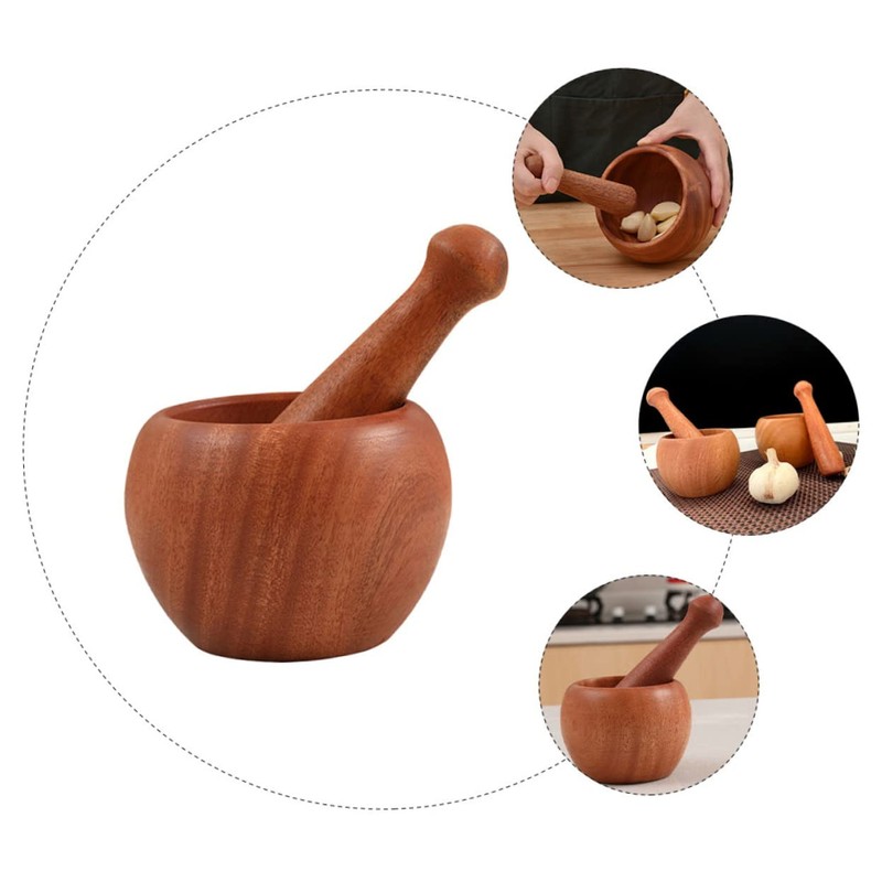 iplusmile 1 Set Wooden Garlic Masher Handheld Pestle for Grinding