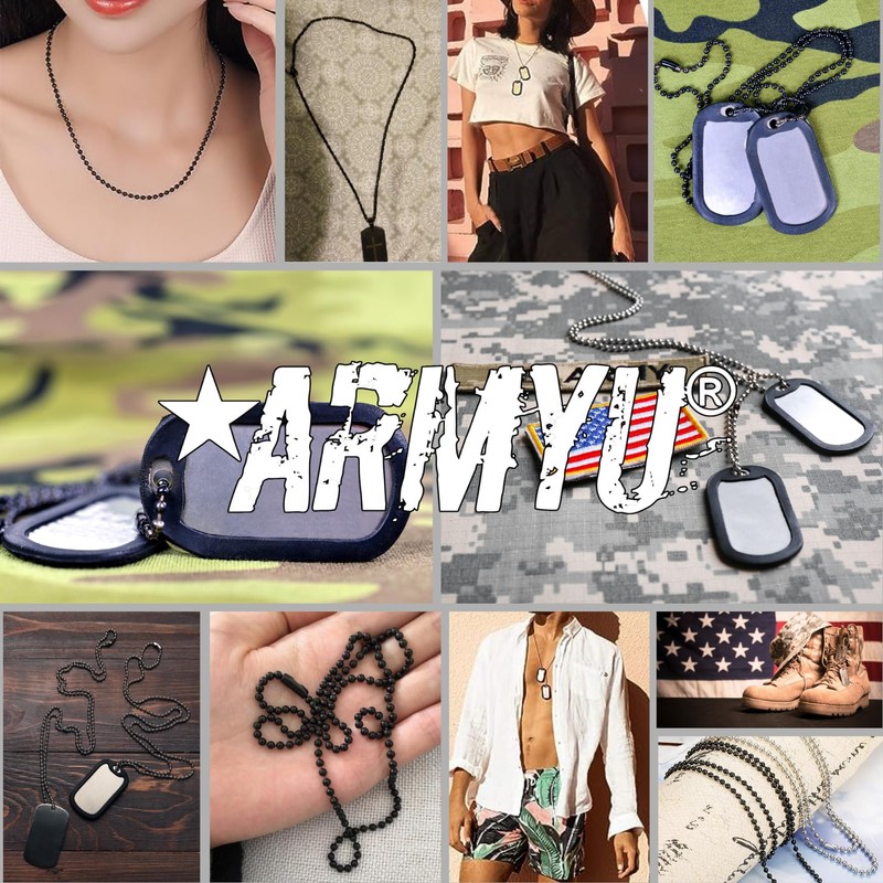 ARMYU Black GI Military Army Dog Tag Ball Chain Set