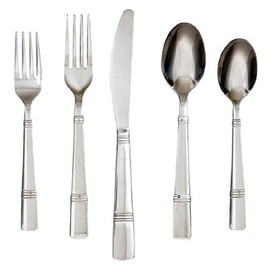 Cambridge Silversmiths Braylen Mirror 62-Piece Flatware Set with 2-Piece Hostess Set and Oak Storage Tray